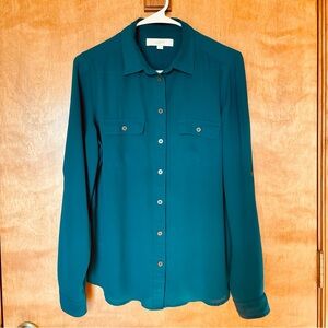 LOFT Dark green button down shirt/ blouse